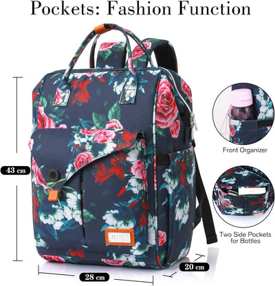 RJEU Rucksack Damen, Schulrucksack Mädchen Teenager mit USB Ladeanschluss, Daypack mit 12-16 Zoll La