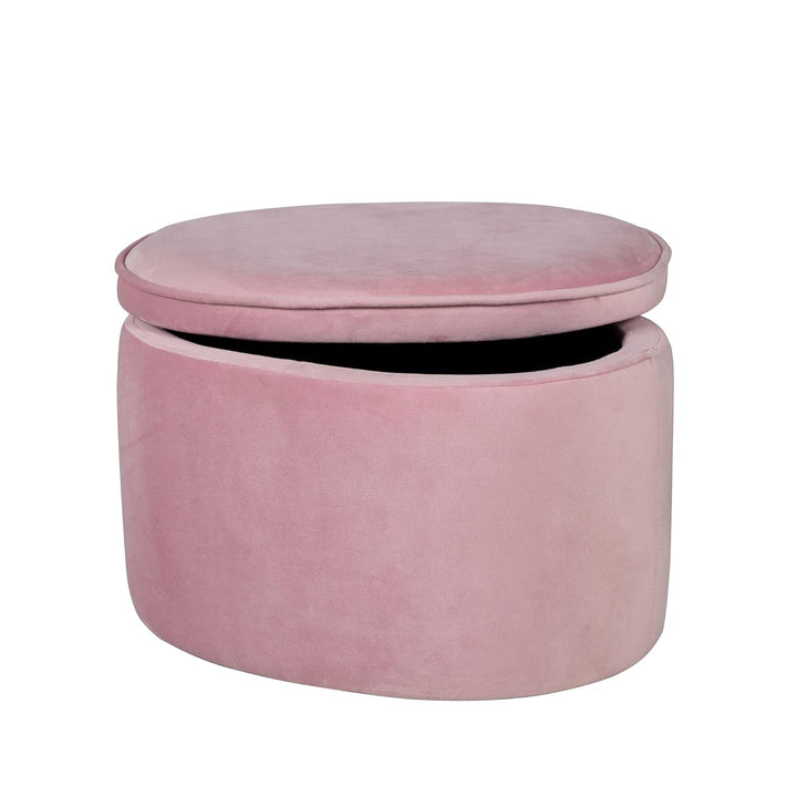 roba Kinderhocker Lil Sofa mit Stauraum - Ovaler Hocker in rosa Samtstoff - Polstermöbel Pouf für Ki