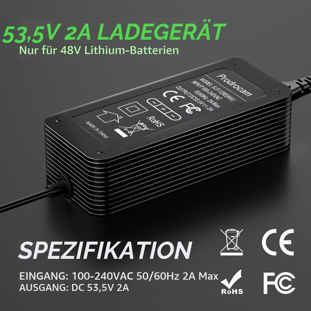 Prodrocam 53,5V 2A Ladegerät für NIU KQi3, 46,8V Akku Ladegerät für NIU KQi3 Pro / KQi3 Max / KQi3 S