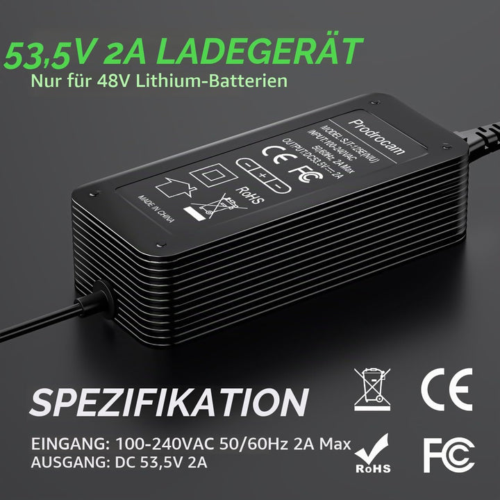 Prodrocam 53,5V 2A Ladegerät für NIU KQi3, 46,8V Akku Ladegerät für NIU KQi3 Pro / KQi3 Max / KQi3 S