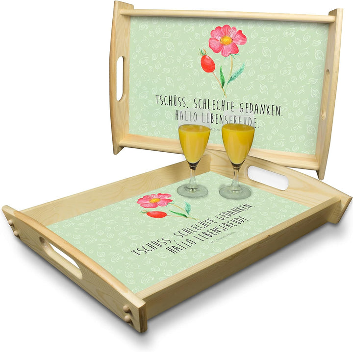 Mr. & Mrs. Panda Serviertablett Hagebutte - Geschenk, Blume, Pflanzen, Frühstückstablett, Sommer Dek
