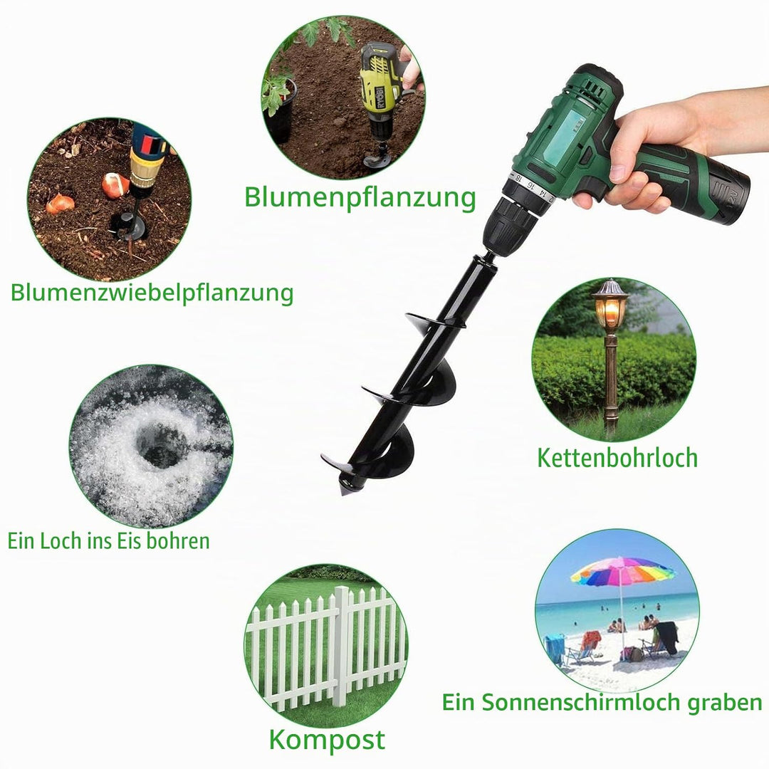 SENENQU 3 Stück Gartenbohrer Erdbohrer Ø80mm × 300mm + Ø40mm × 420mm + Ø40mm × 220mm Garten Erdbohre