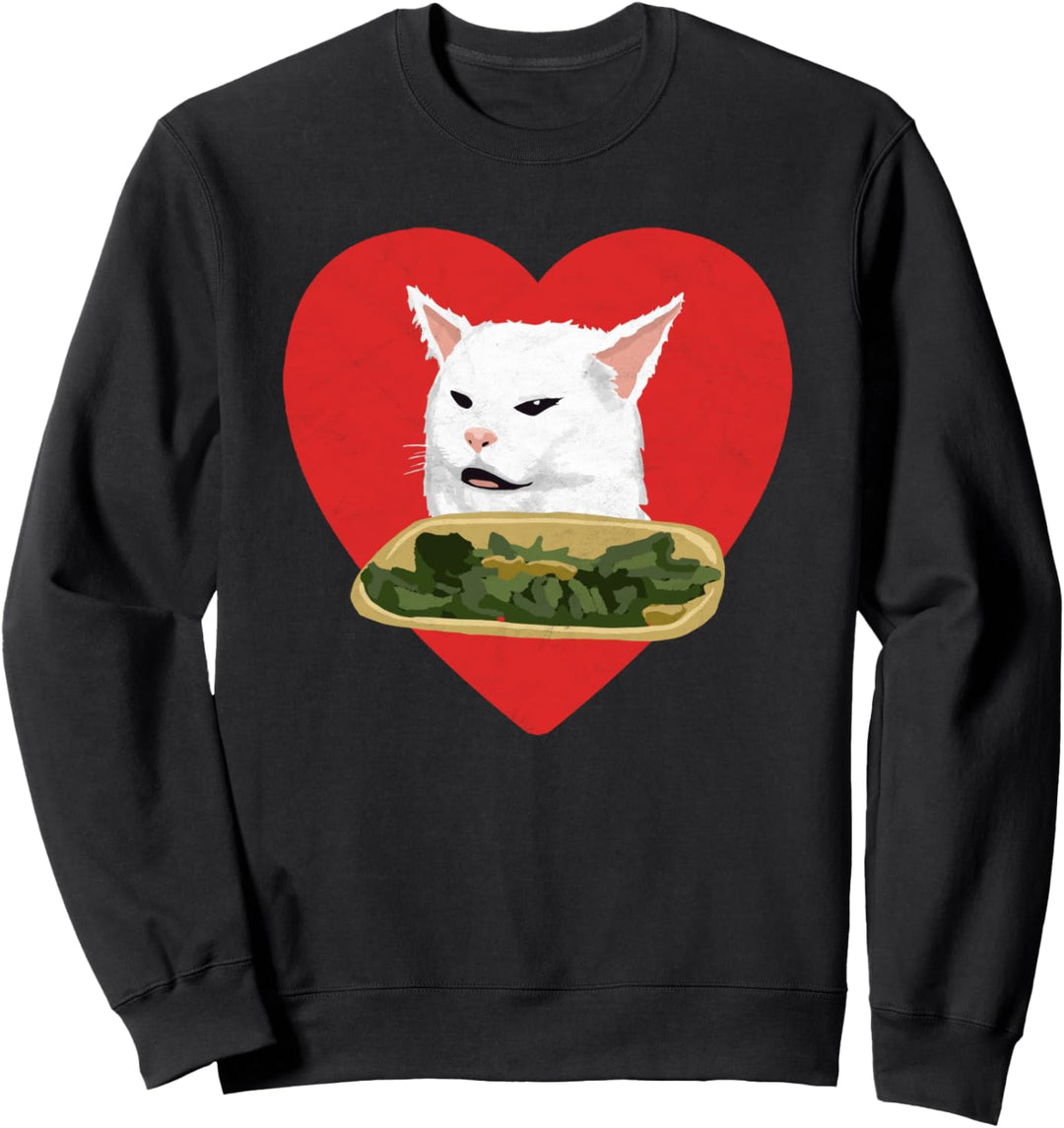 Cute & Funny Yelling Cat Meme Valentines Heart Graphic Sweatshirt