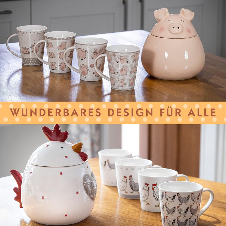SPOTTED DOG GIFT COMPANY - Keksdose Keramik, Vorratsdose 1.6L mit Deckel, Schwein Küche Deko und Ges