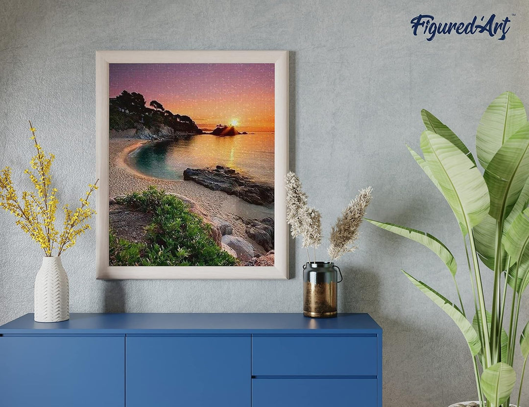 Figured'Art Diamond Painting Erwachsene 40x50cm Ganze Leinwand gerollt Strand und Sonnenuntergang 5D