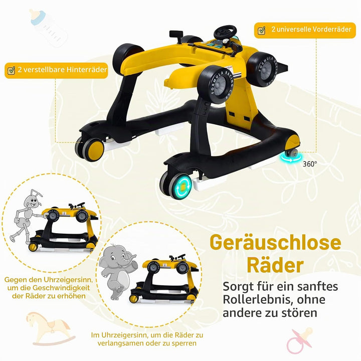 DREAMADE 4 in 1 Autoförmige Lauflernhilfe mit einstellbarer Geschwindigkeit, Musik &amp; Licht, Babywalk