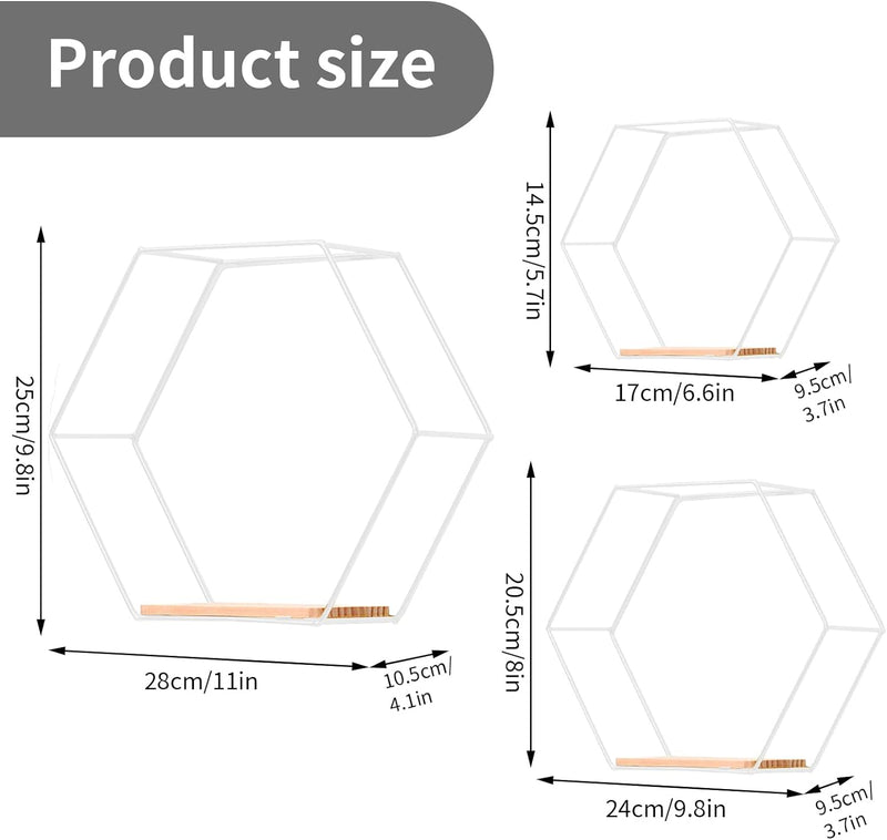 Hexagon Wandregal Weiss Metall 3er Set, Regal Wand Deko Hängeregal Loft Wandregale, Wand Regal Weiss