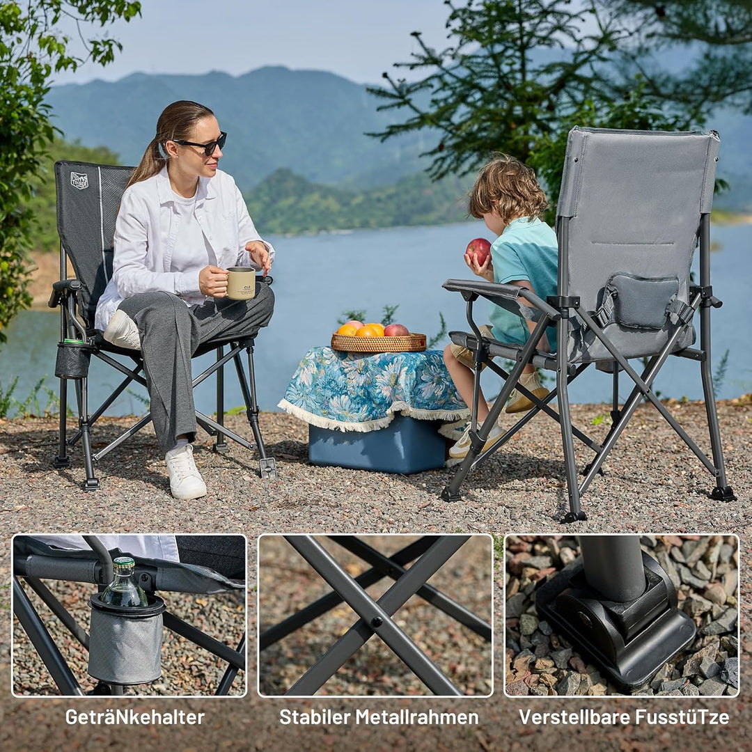TIMBER RIDGE Faltbarer Campingstuhl 150 kg hohe Rückenlehne Tragbarer Klappstuhl mit Getränkehalter