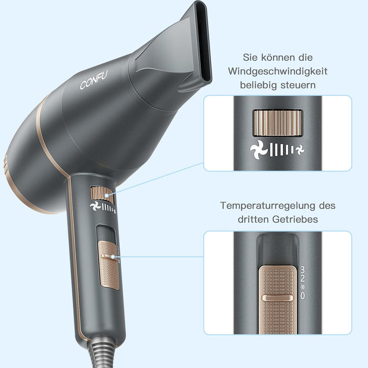 CONFU Föhn mit Diffusor 2200W Haartrockner Professional Fön AC Motor Schnell Trocken Leistungsstark