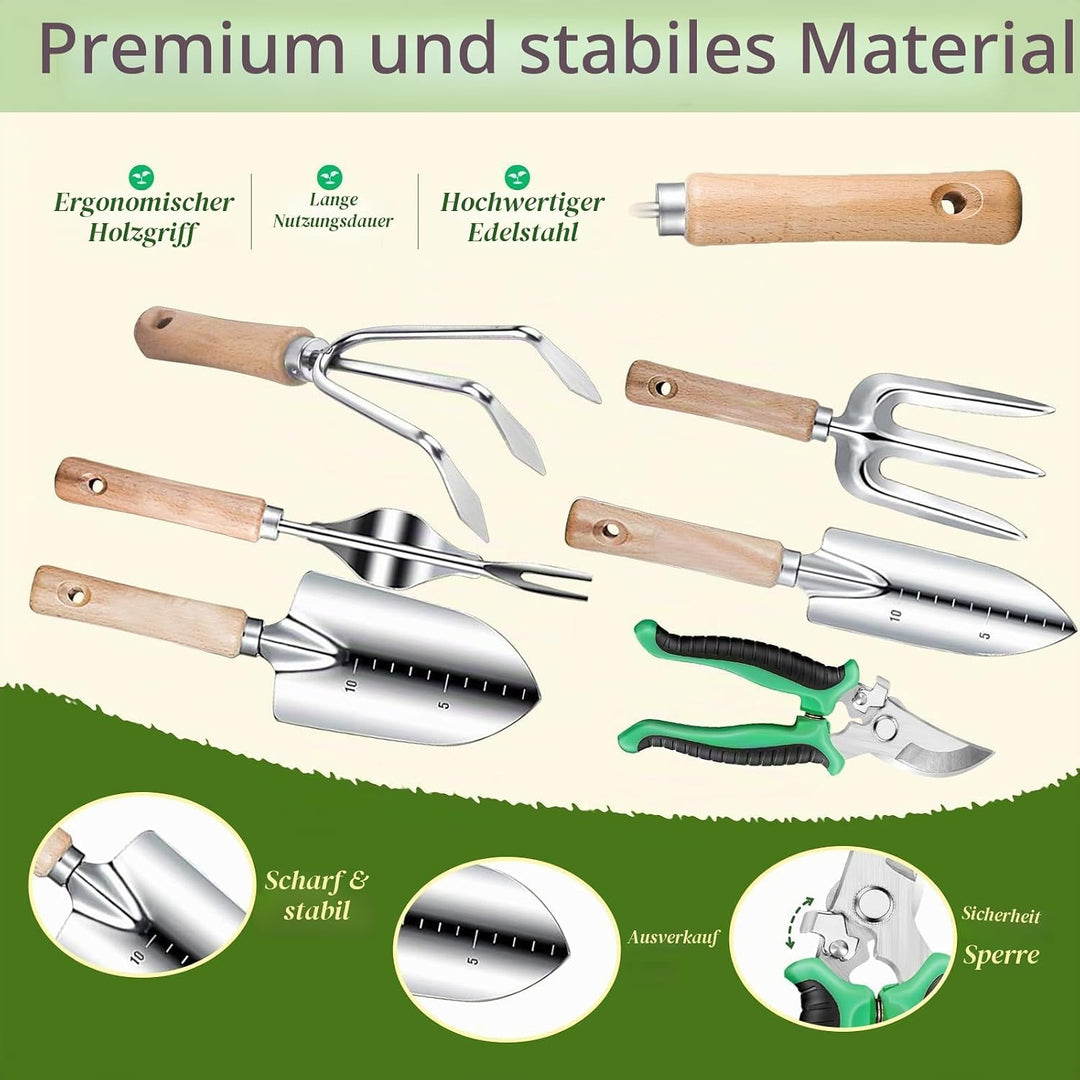 Gartenwerkzeug Set 12 teilig Edelstahl – Robustes Gartengeräte Set mit ergonomischen Griffen, Garten
