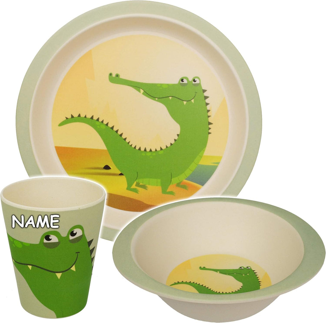 3 TLG. Set - Kunststoff - Geschirrset - Krokodil/Zoo Tiere - BPA frei - Kunststoffgeschirr - Trinkta
