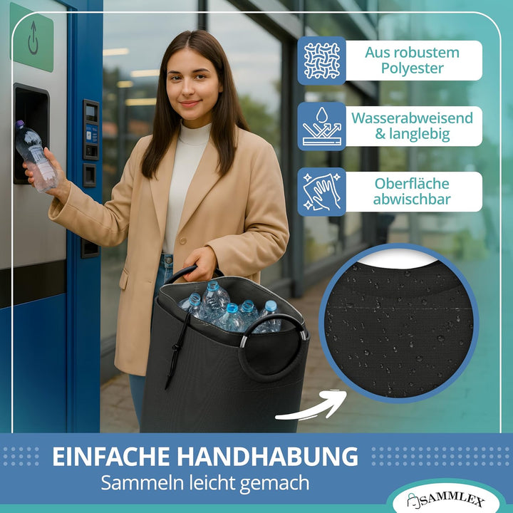 Pfandflaschenbeutel 90L Volumen für 50 Flaschen oder 70 Dosen 70 x 39 cm faltbar und wasserabweisend