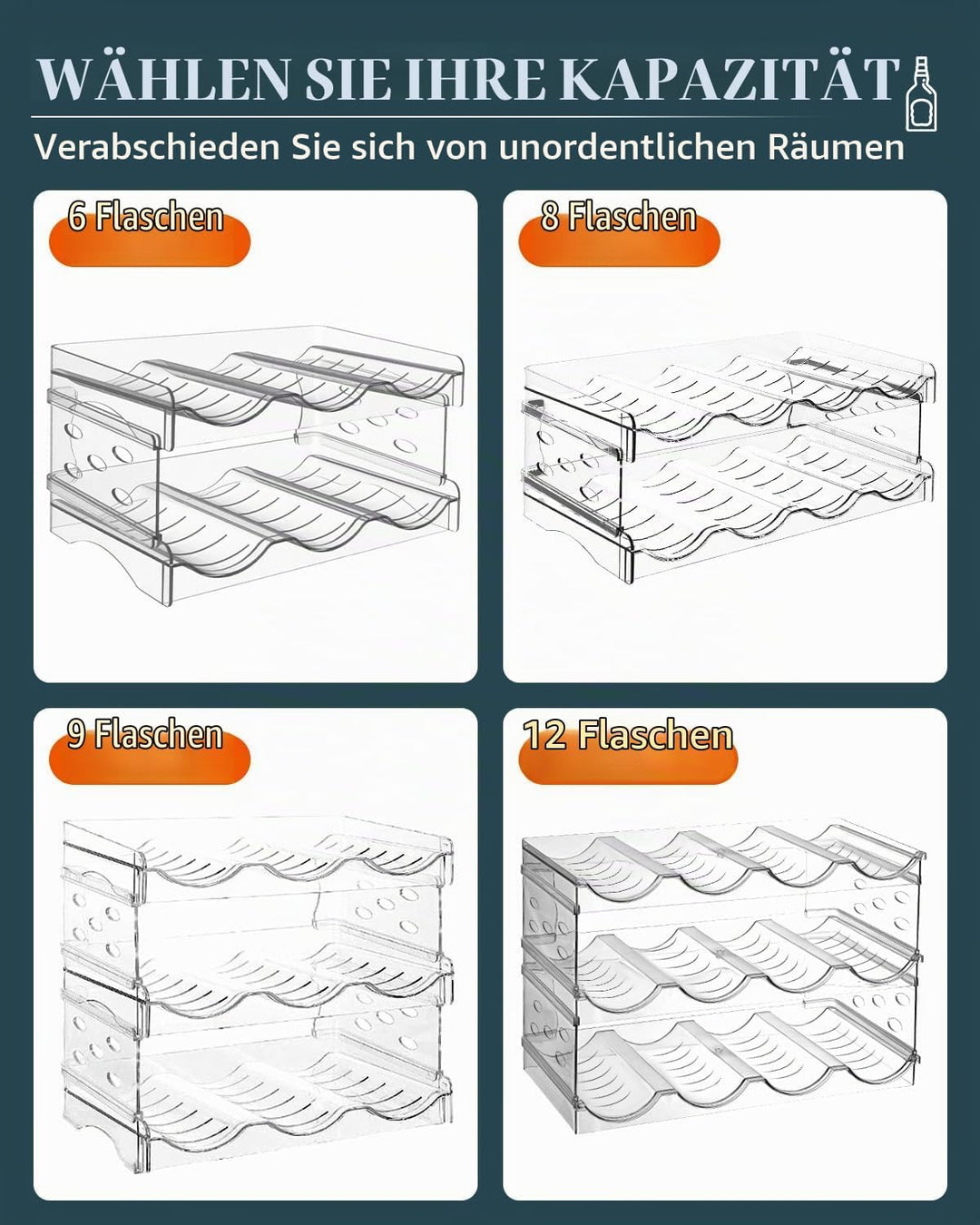 Flaschenhalter Kühlschrank Stapelbar 6 Flaschen - Effizienter Flaschen Organizer für Kühlschrank und