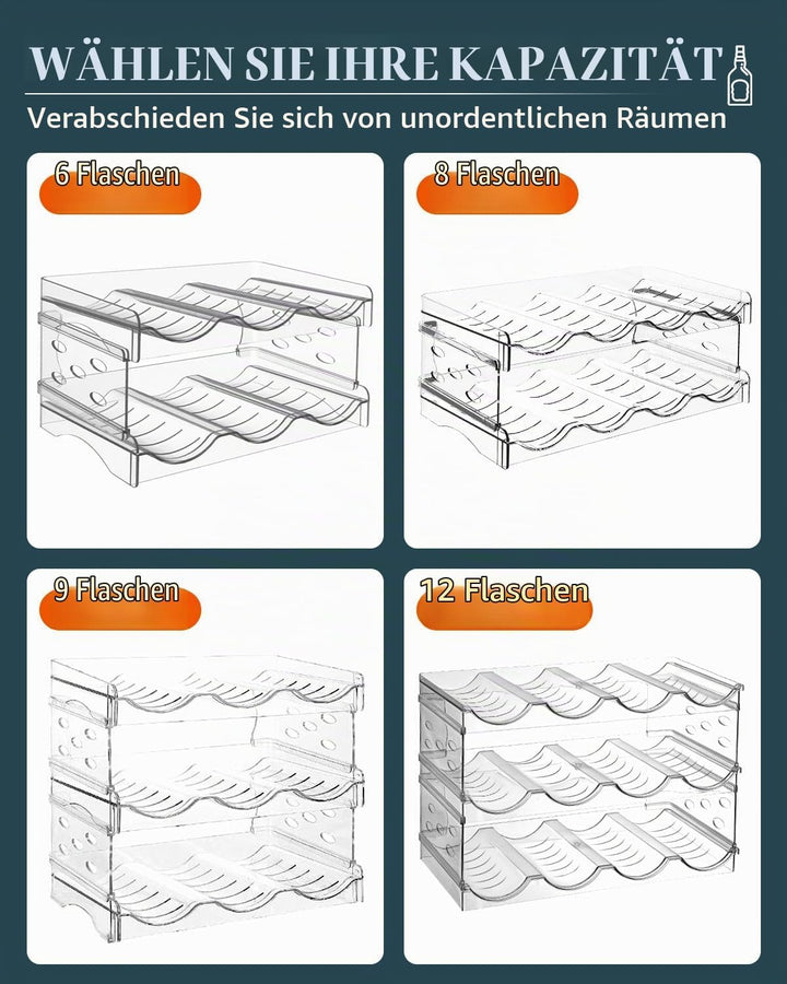 Flaschenhalter Kühlschrank Stapelbar 6 Flaschen - Effizienter Flaschen Organizer für Kühlschrank und