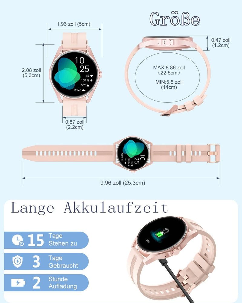 HUAKUA Smartwatch mit Telefonfunktion, für Damen Herren mit Bluetooth Anrufe Fitnessuhr mit SpO2-Übe