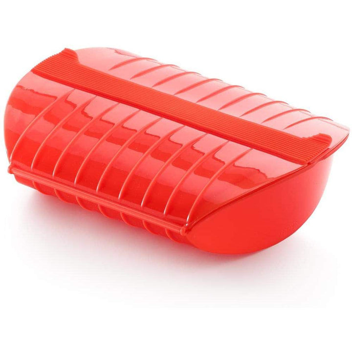 Lékué - Dampfbox mit Einlegeboden, 3-4 Personen, Fassungsvermögen: 1400 ml rot, Rot
