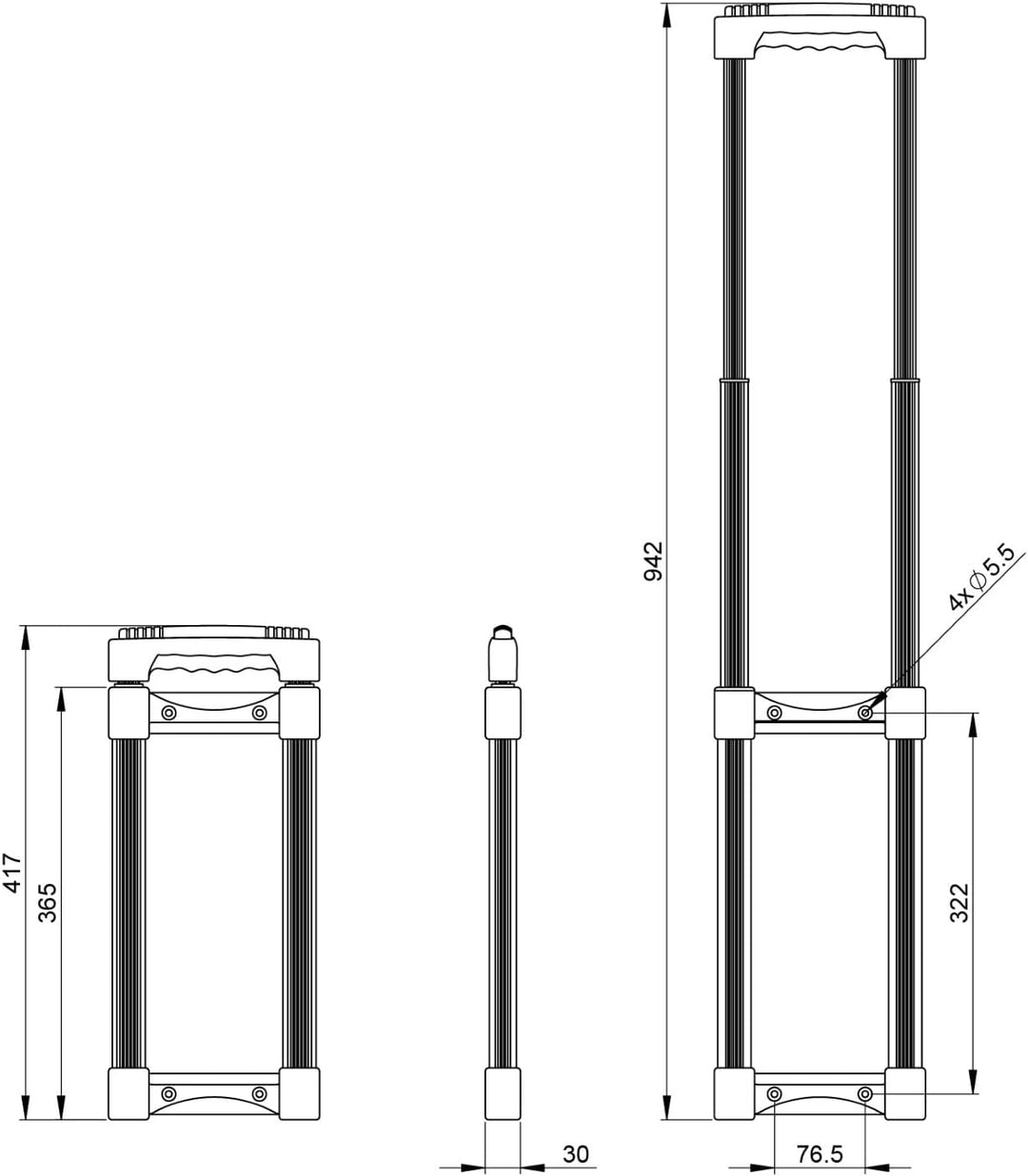 Adam Hall Hardware 34704 - Aufbau-Ausziehgriff 2 Auszüge Länge 420-935 mm
