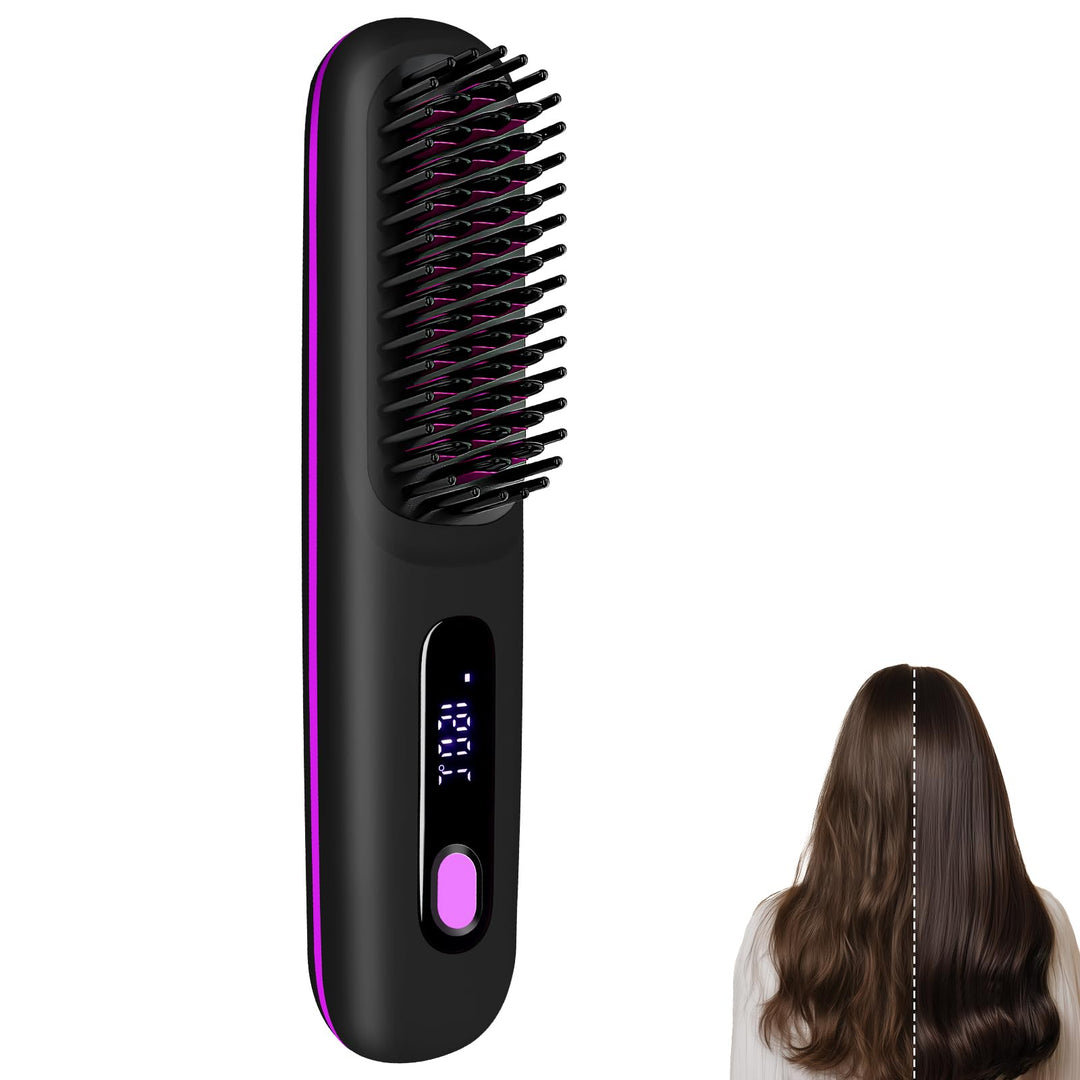 Kabellose Haarglätterbürste, Glättbürste Stylingbürste mit Keramik Borsten für Frauen, Wiederaufladb
