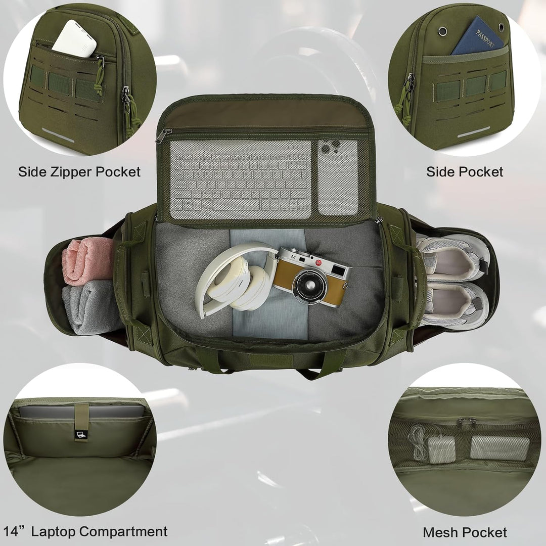 Taktische Sporttasche Herren 45L Reisetasche Mittelgross mit Schuhfach und Laptopfach Leicht Trainin
