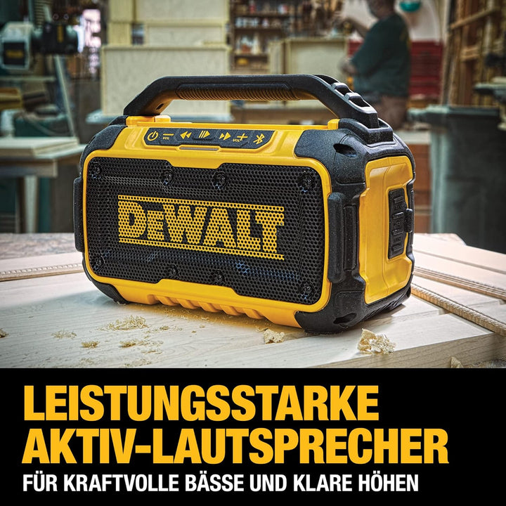 Dewalt Bluetooth Akku-Lautsprecher DCR011 (Stereo, extrem robust, mit Überrollbügel, AUX-Eingang 3,5