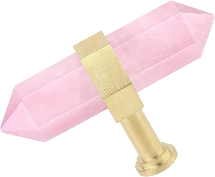 mookaitedecor Satz von 2 Rosenquarz Sechseck Double Kristall Punkte Schublade Knöpfe mit Schrauben,