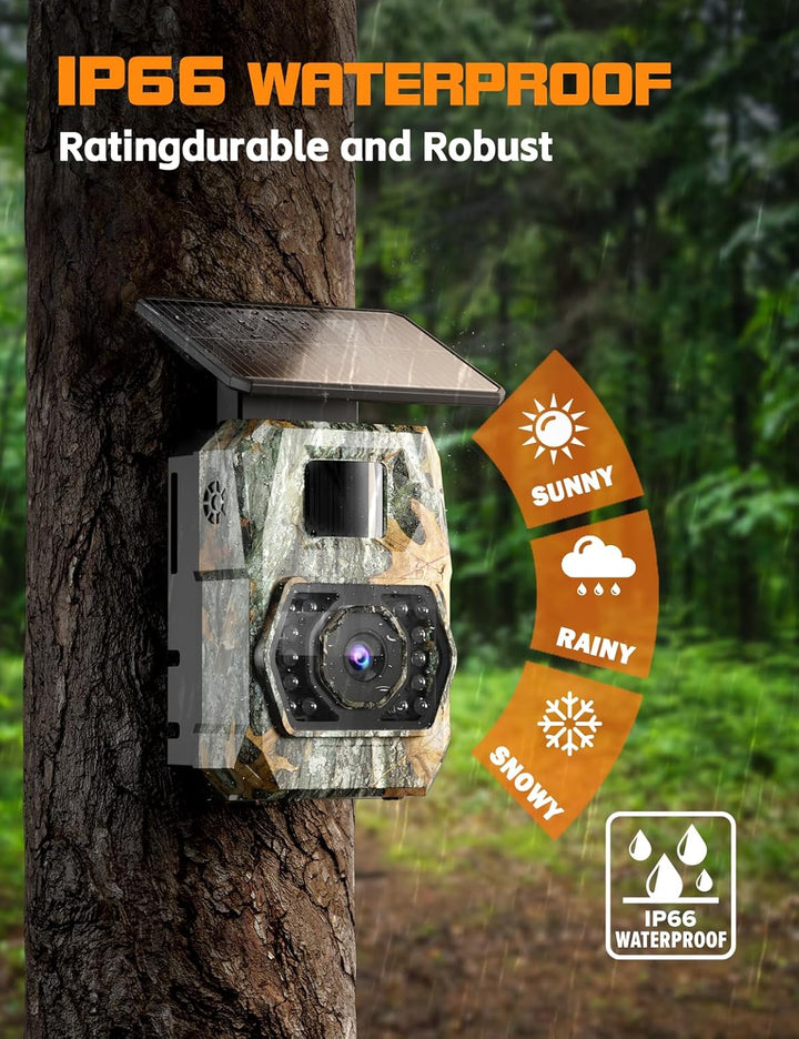 Wildkamera mit Handyübertragung App, 4K 60MP HD Solar WLAN Wildkamera, 5200mAH Akku, Wildtierkamera