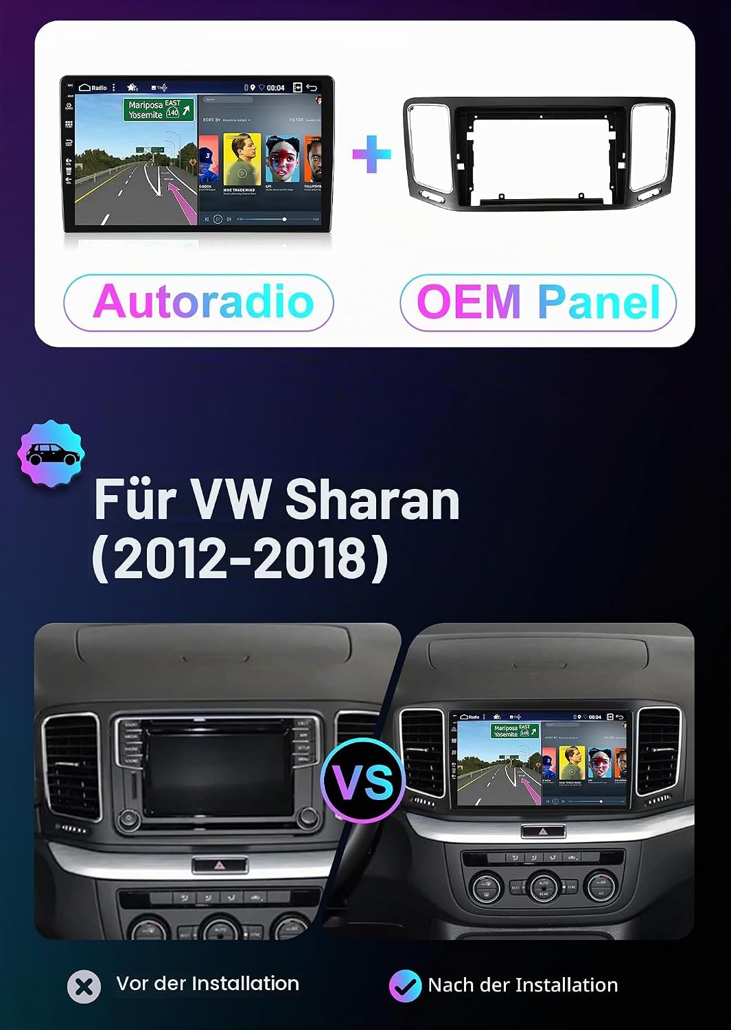 [6GB+128GB] Android 14 Autoradio für VW Volkswagen Sharan 2012-2018-[Integriertes CarPlay/Android Au
