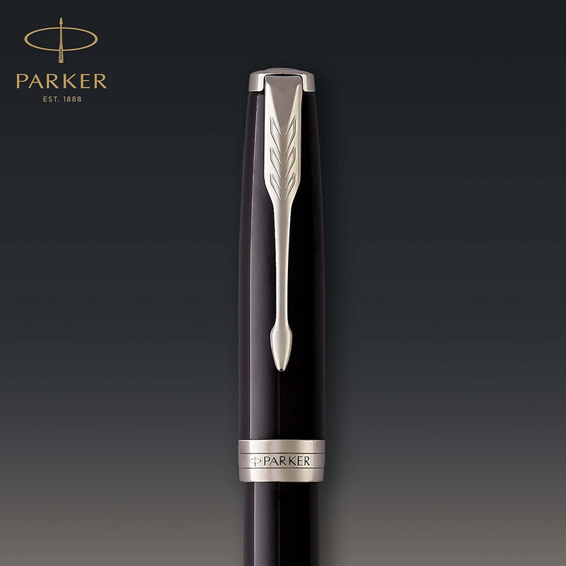 Parker Sonnet Füller | Schwarze Lackierung mit Palladiumzierteilen | Füllfederhalter mit mittlerer F