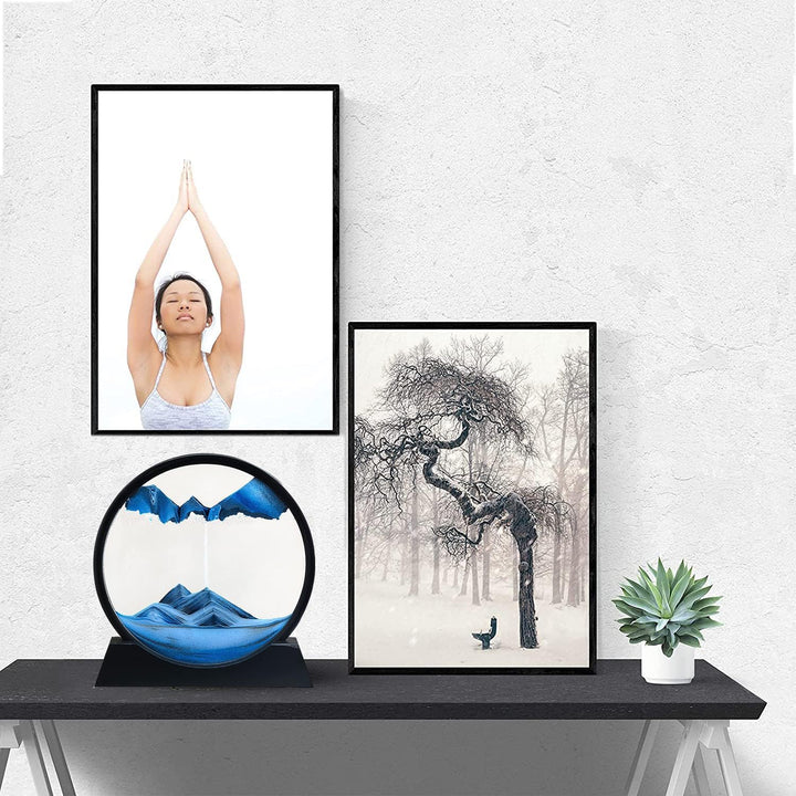 LINPING Fliessendes Sandgemälde, bewegliches Sandkunstbild, rundes Glas, 3D-Tiefsee-Sandlandschaft i