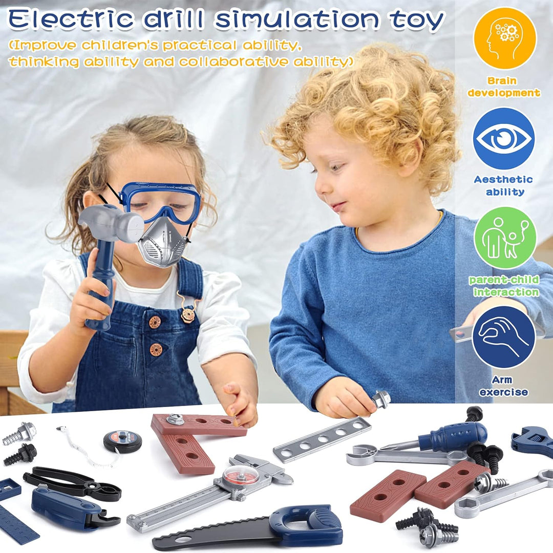 73Stk Kinder Werkzeug mit Werkzeugkasten,Werkzeugkoffer,Kinder Werkzeug Spielzeug Set,Elektrische Sp