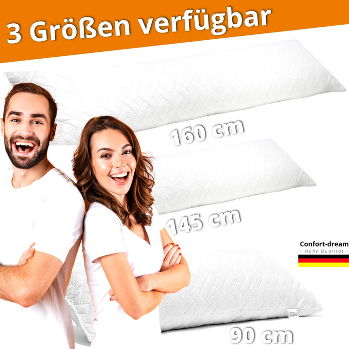 Seitenschläferkissen Memory Foam 40 x 145 cm XXL mit Gel Viscoschaum für Schwangere, Stillkissen, Ch