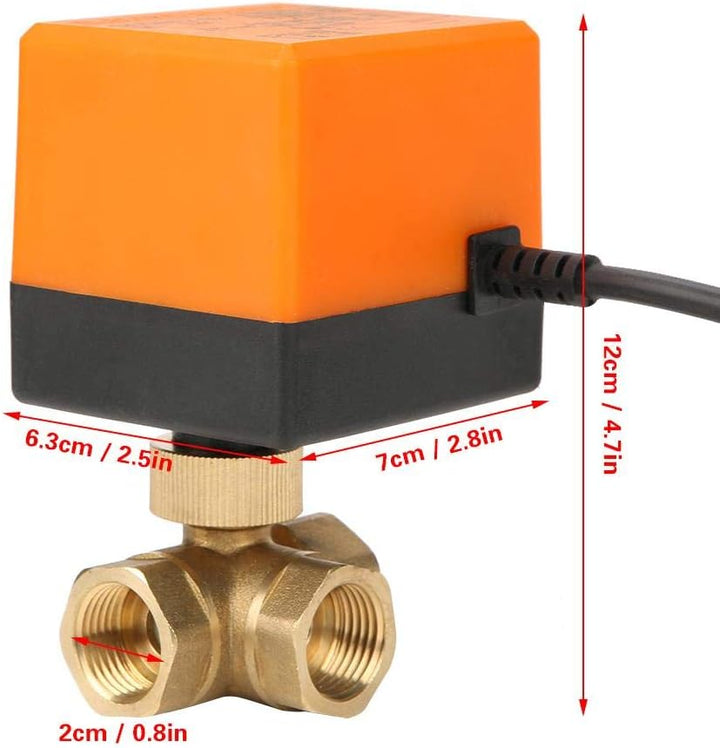 Motorisiertes Kugelventil, DC 12V Messingkugelventil 3-Wege 3-Draht Elektrisches Kugelventil G1 / 2