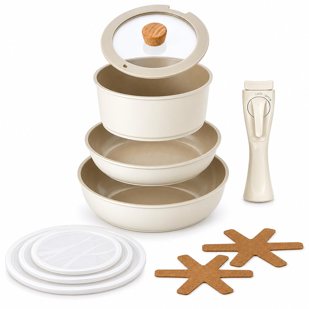 NEOFLAM® Pfannenset Topfset Induktion, abnehmbarer Griff 8-teilig, Antihaft-Keramik-Kochgeschirr-Set