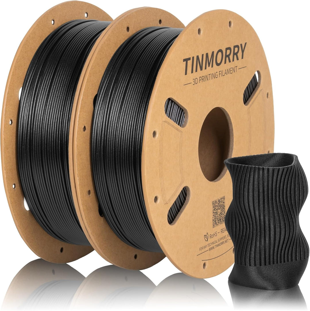TINMORRY Kohlefaser Filament 1.75mm, PETG-CF 3D Druck Filament, 1 KG x 2 Spulen, Schwarz 2 Rollen-PE