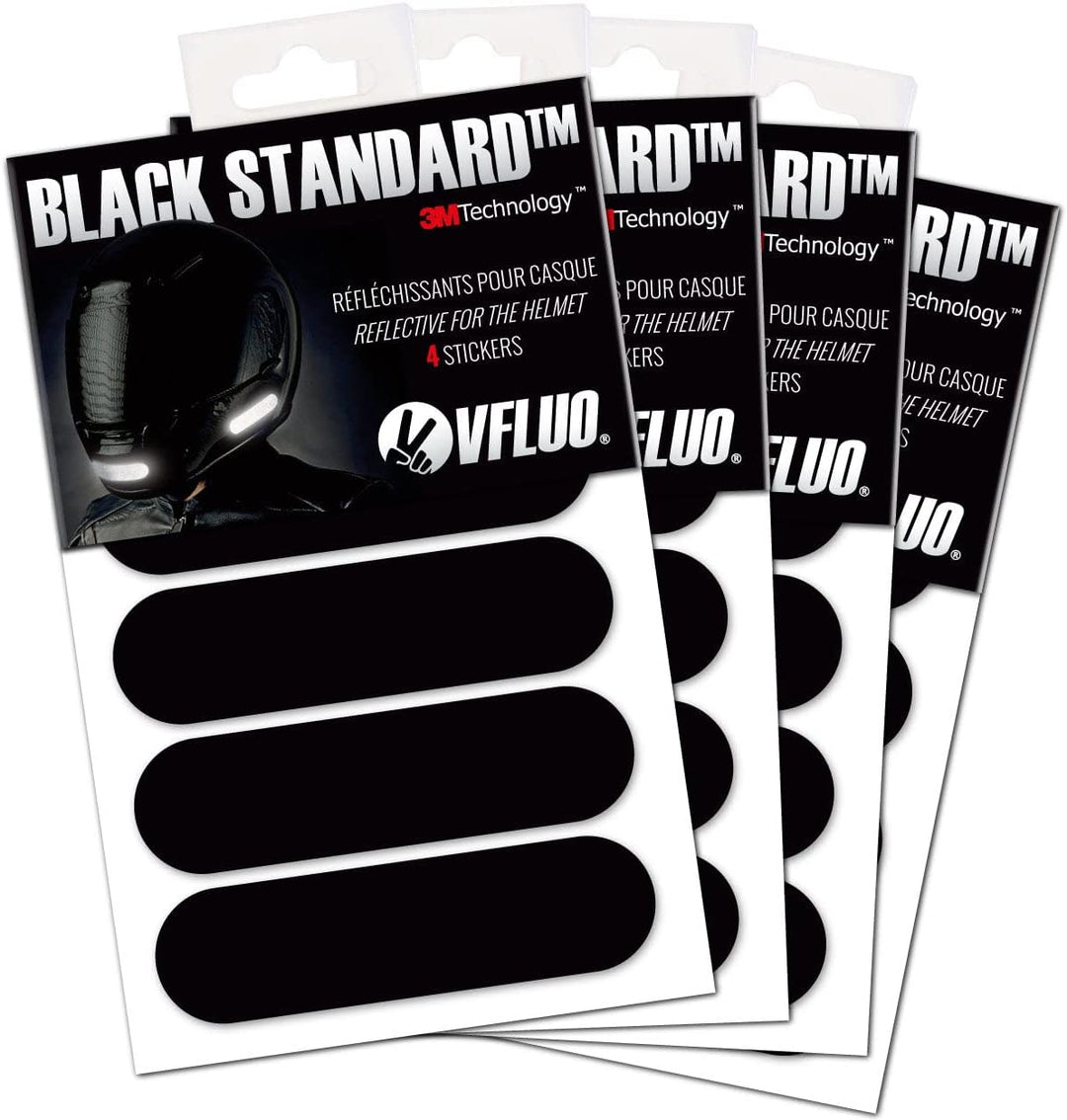 VFLUO - Kit 4 Streifen Schwarz Reflektierende Aufkleber für Motorradhelm - zugelassen für FR-Masse -