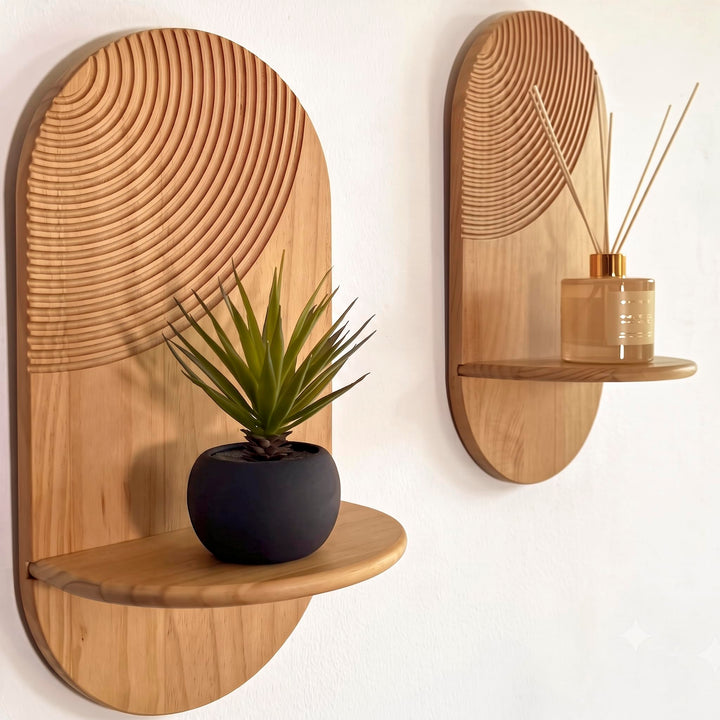 2er Boho Wandregal aus Holz – dekoratives Deko Regal ohne Bohren, Shabby Design, hängend für Pflanze