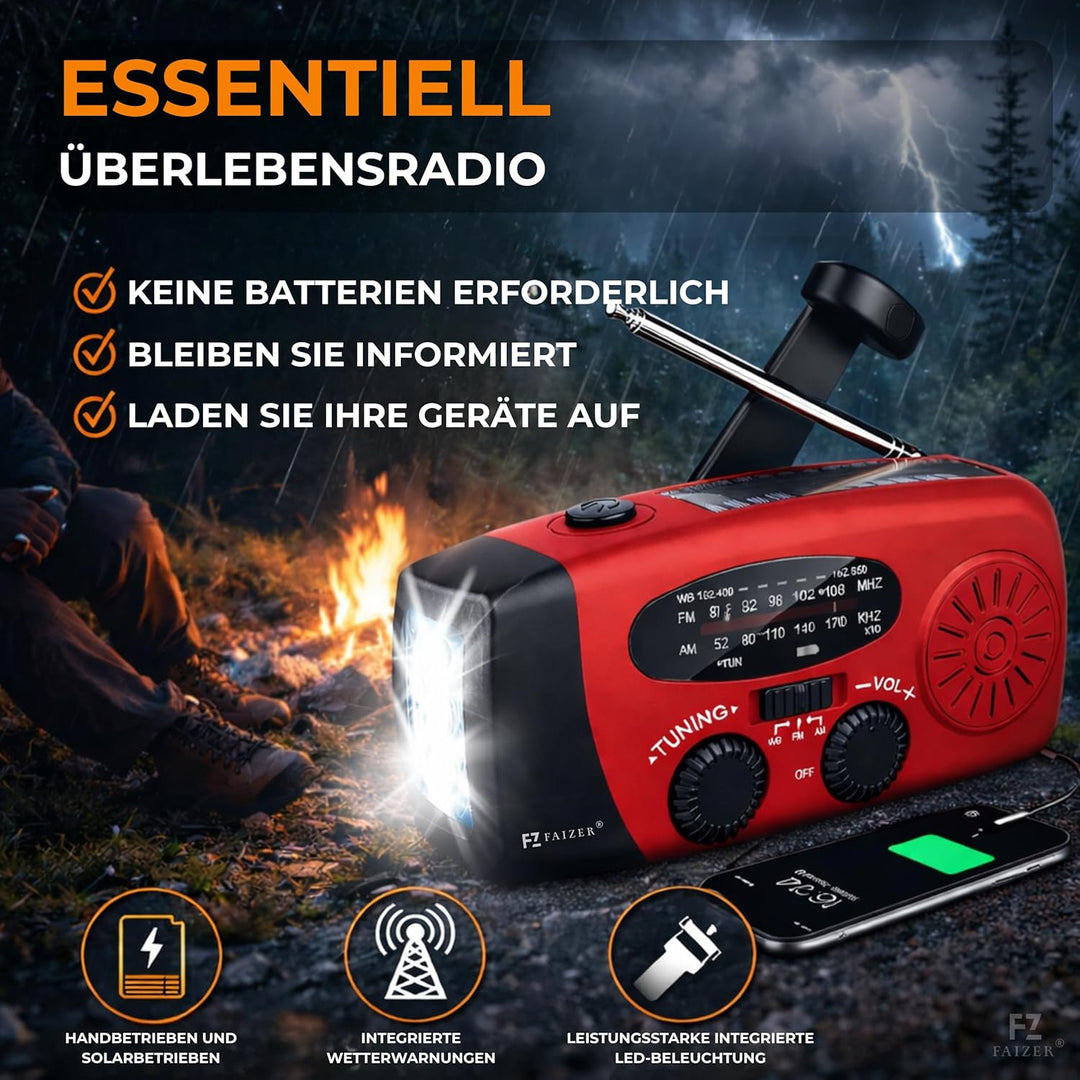 Survival-Radio, Solar-Dynamo, tragbar, wiederaufladbar, 2000 mAh, AM/FM, Dynamo-Taschenlampe, SOS-Fu