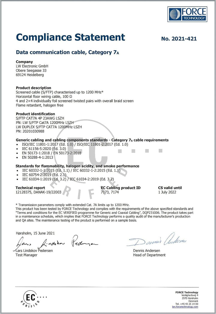 LW Electronic Verlegekabel Cat7A LAN Kabel 30m Gigabit Halogenfrei POE BauPVO Netzwerkkabel S/FTP PI
