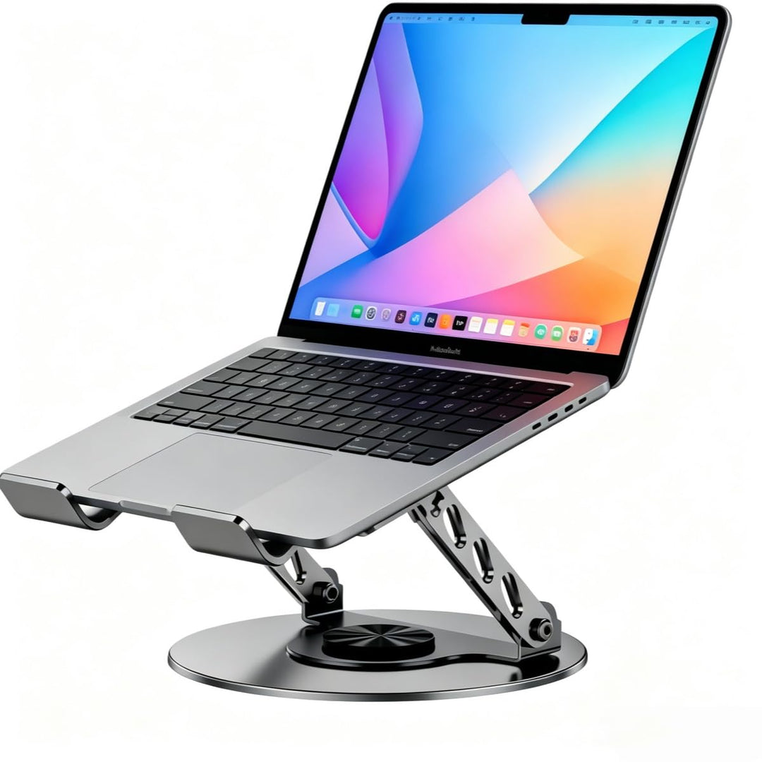Laptop Ständer Höhenverstellbar mit 360° Drehbarer Basis, Laptopständer Platzsparender Laptop Halter