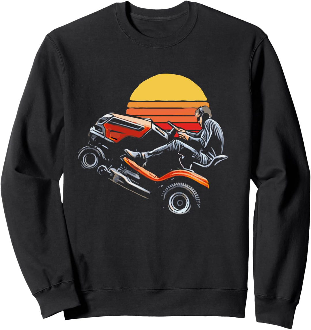 Riding Lawn Mower Wheelie Funny Vintage Eighties Sunset Sweatshirt