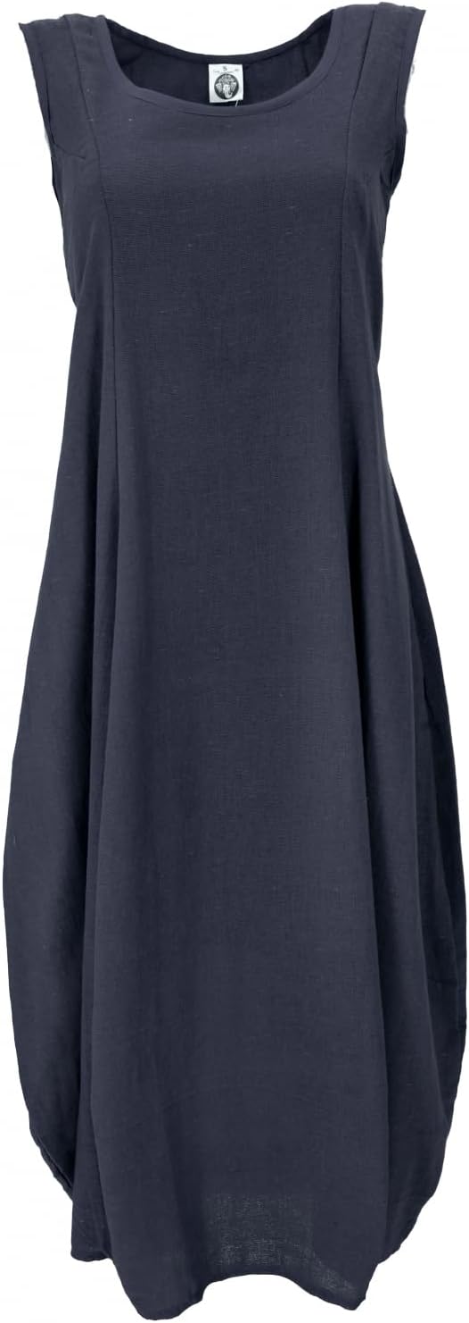 GURU SHOP Langes Wandelbares Sommerkleid, Maxikleid, Damen, Baumwolle 38 Schwarz, 38 Schwarz