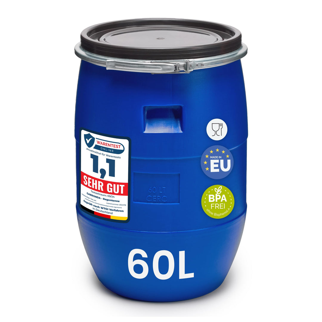 Garronda 60 Liter Regentonne mit Deckel Weithalsfass aus HDPE Regenfass für Garten Fass 60l Wasserto