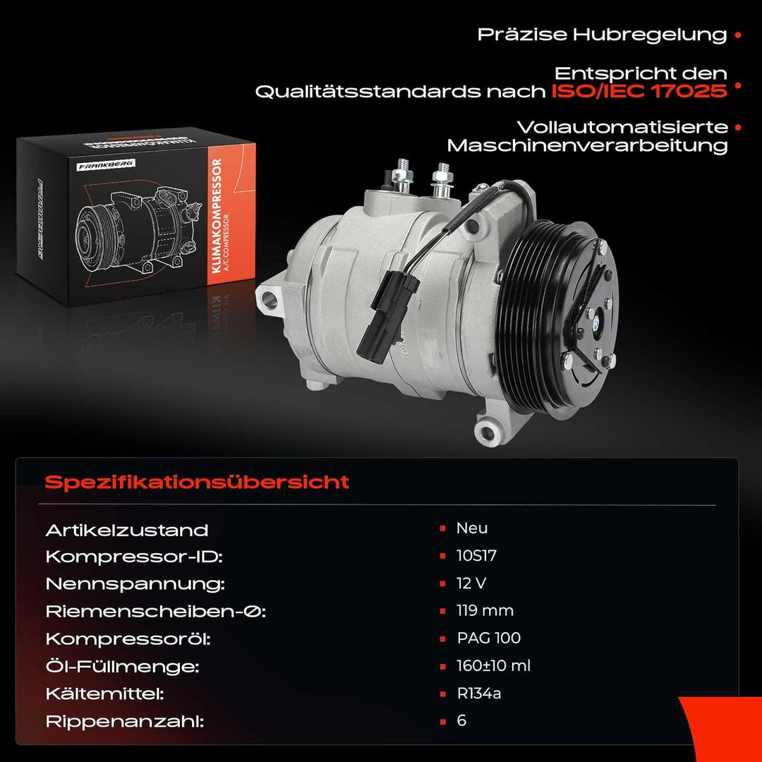 Frankberg Klimakompressor Klimaanlage Kompatibel mit Nitro 2007-2011 Cherokee KK 2008-2011 Wrangler