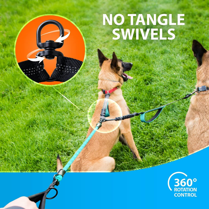 Hundeleine für 2 Hunde mit Bungee Verlängerung für Grosse und Mittelgrosse Hunde mit Ruckdämpfer | R