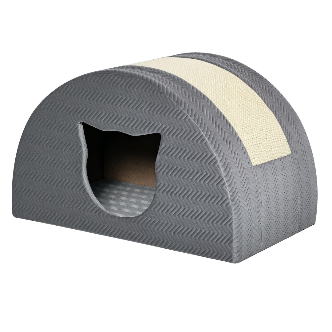 PawHut Katzenhöhle mit Kraztbrett Katzenbett Kratzhaus Katzenhaus Katzenwohnung Sisal Grau 48,5 x 30