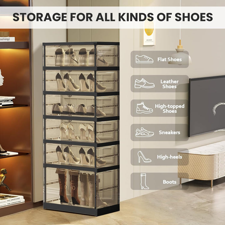 ELPHECO Schuhregal stapelbar transparent faltbar 6 Ebene 12 Paare Schuh-Organisatoren, Eingangsberei