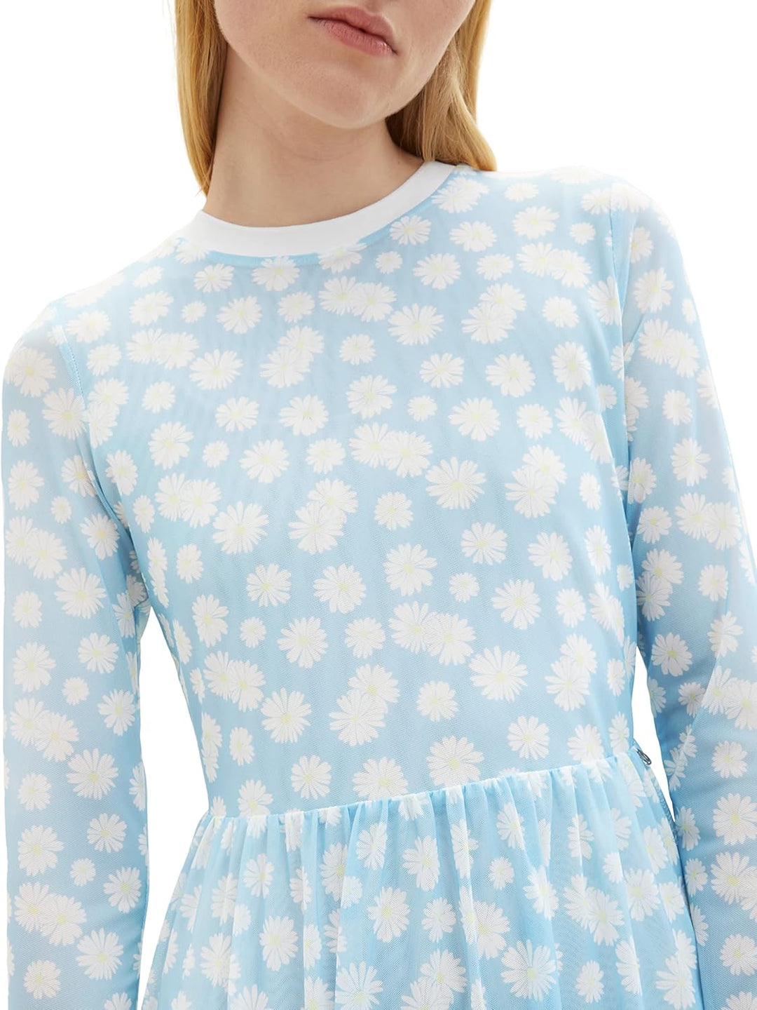 TOM TAILOR Denim Damen Meshkleid mit Print M 29562 - Light Blue Daisy Print, M 29562 - Light Blue Da