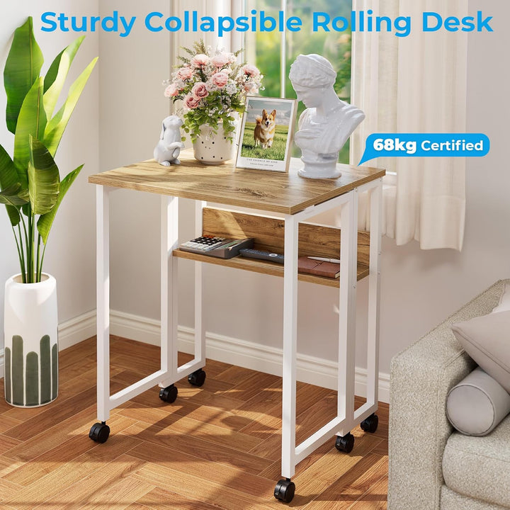 GreenForest Kleiner Schreibtisch Klappbar, 63 cm Klappschreibtisch mit Rollen, Einfache Montage Klap