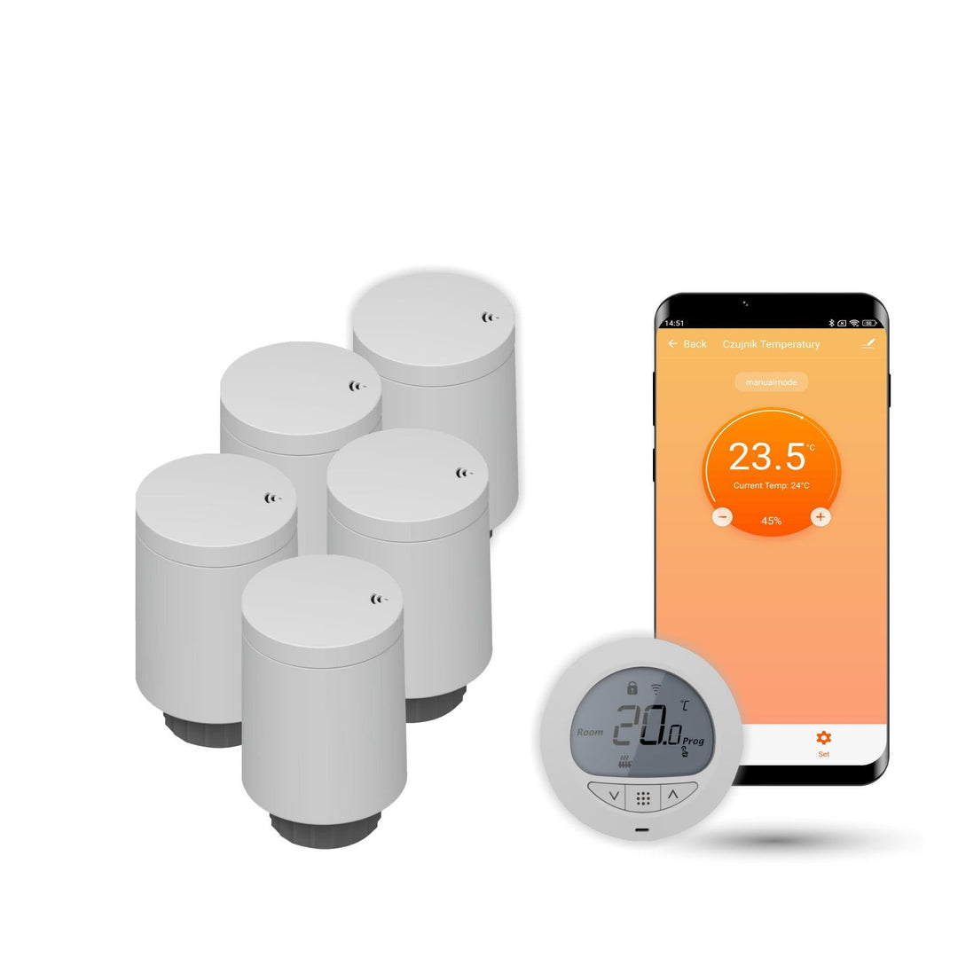 Automat-on Set für Fussbodenheizung mit 5X Smart Heizkörperthermostat und Zigbee Thermostat Fussbode
