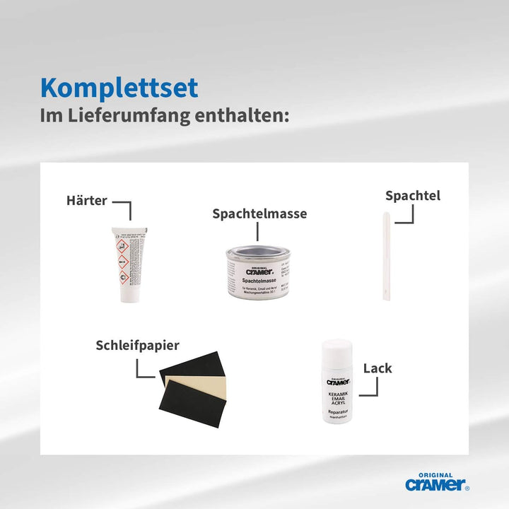 Cramer Reparatur-Set für Keramik, Emaille & Acryl, Manhattan-Grau, CRA16850DE, bei Abplatzungen & Kr